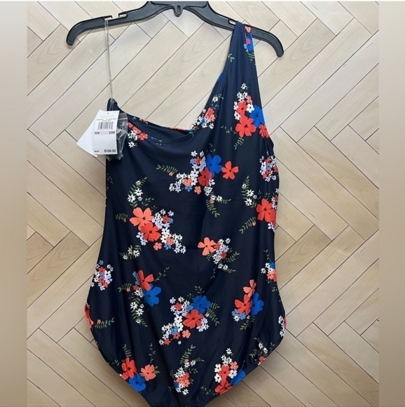 NWT Michael Kors New Navy One Shoulder Underwire One Piece Swimsuit 22W * - Picture 7 of 14